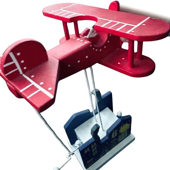 Vintage Wooden Santa Airplane Ornament – Hand-Painted Christmas Folk Art Décor - Picture 2 of 8